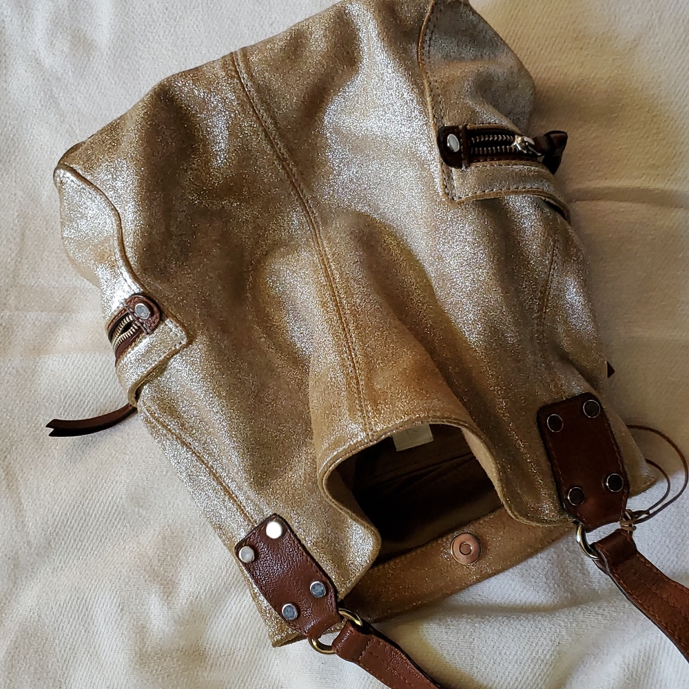 Tano Silver Sparkle Genuine Leather Shoulder Bag. Gem